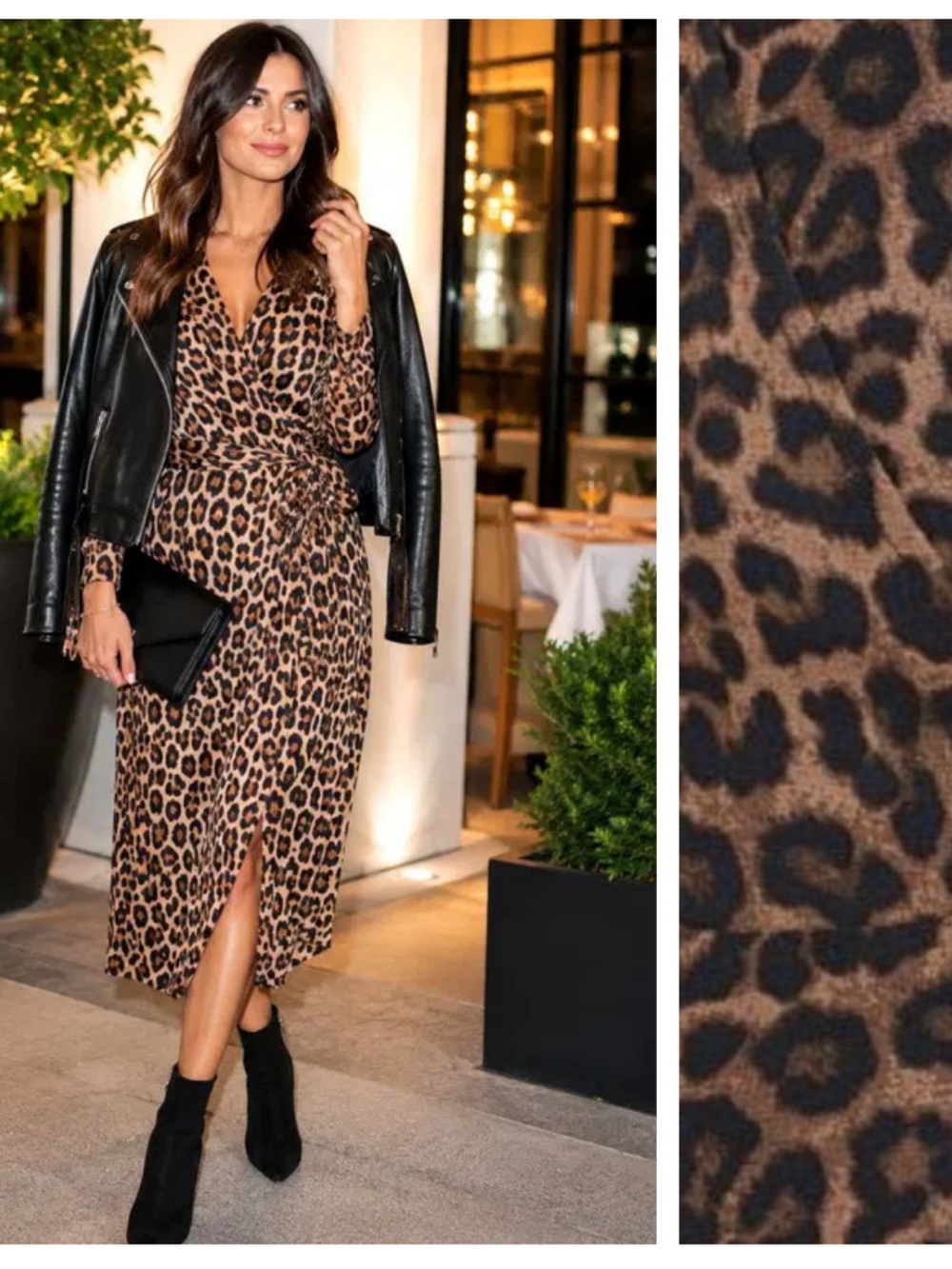 H&M Leopard Print Wrap Midi Dress in Brown and Black